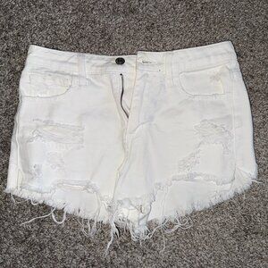 Women's White Denim Jean Shorts Ripped/Distressed - Klique B - Size 0 - 24 Waist